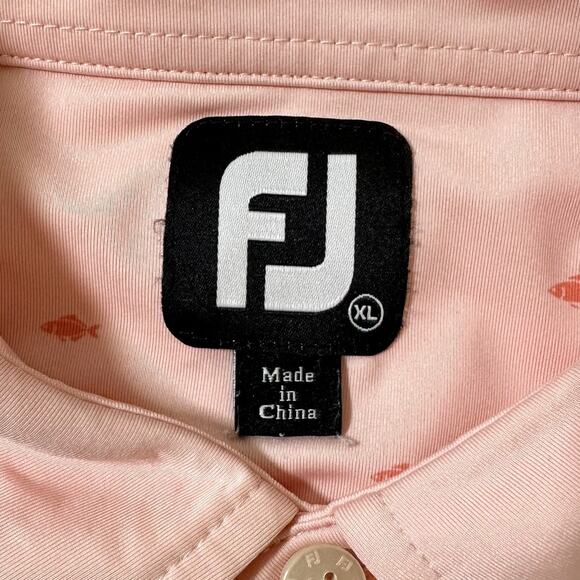 FootJoy School of Fish Print Lisle Self Collar Polo Shirt Pink Men XL - Picture 4 of 7